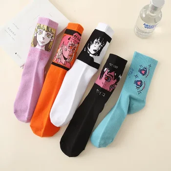 Японские носки Tide с комиксами Ins, простая иллюстрация для скейтбординга, женские носки, подарки для девочек, милые спортивные носки, кальцетины