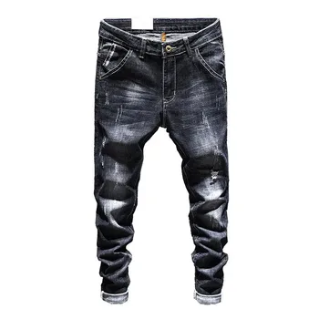 2023 Джинсы Мужские Slim Fit с эластичным принтом, модная дизайнерская уличная одежда, мужские джинсовые брюки, потертые винтажные джинсы для мотобайкеров, мужские